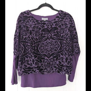 Joseph A Velvet Burnout Dolman Top M Purple Slouchy Banded Long Sleeve Lined